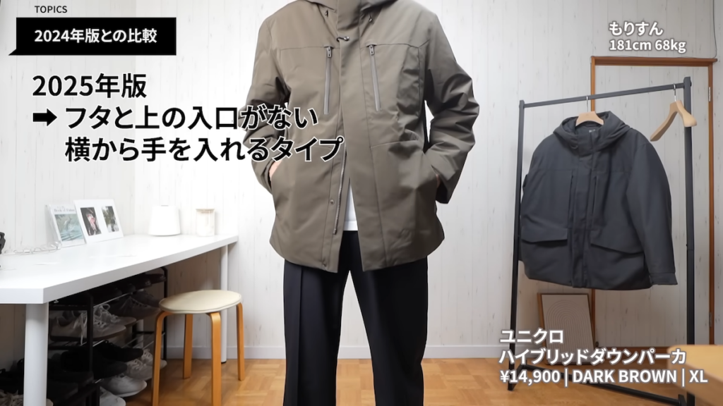 ポケットは二重口から横方向のみに絞ったシンプル設計に