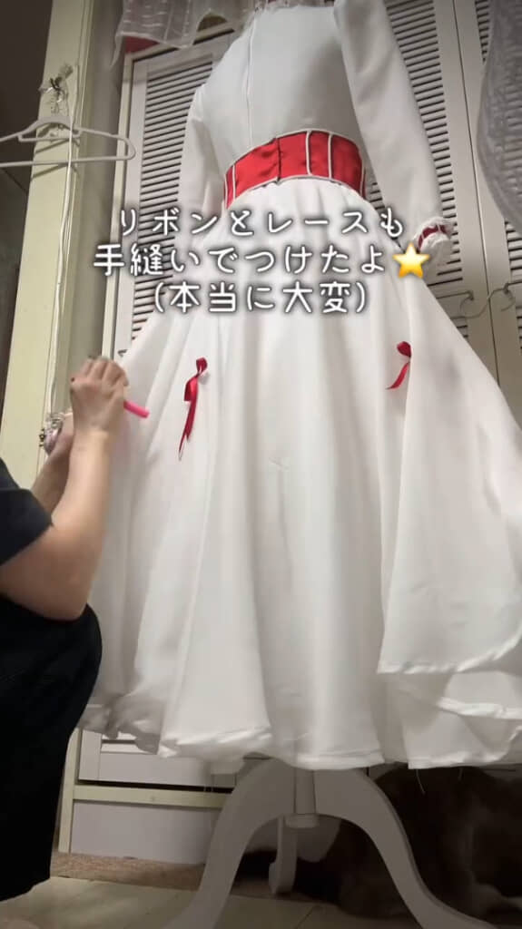 「終わらないかと思った」という手縫いでの装飾