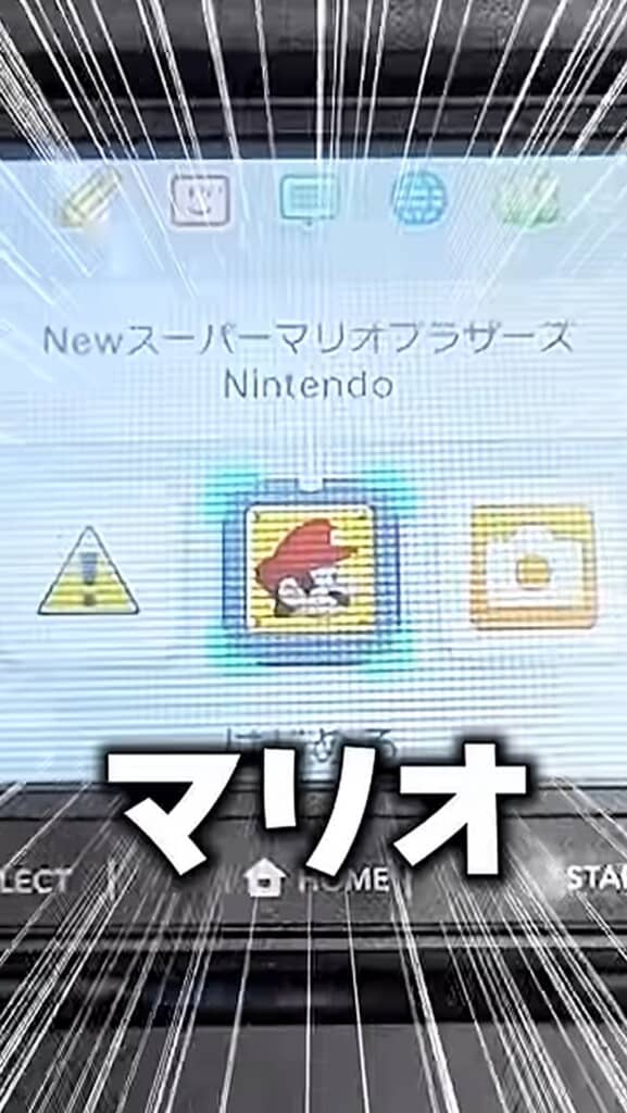 ソフトの欄にマリオの横顔を表示したニンテンドーDSの画面