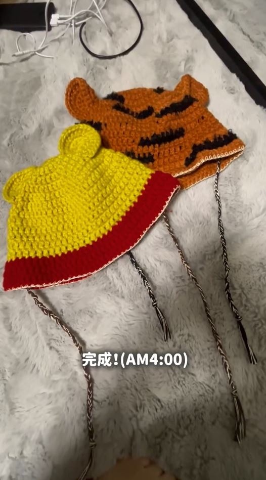 プーさん＆ティガーのニット帽が完成！