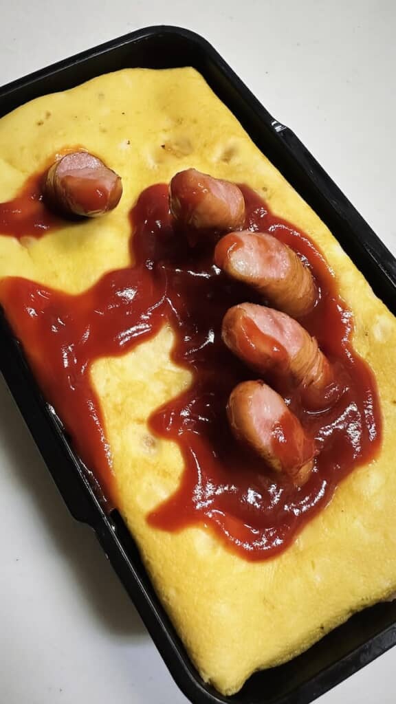 “地中から這い出る指”のオムライス。指の造形がリアルすぎる……！