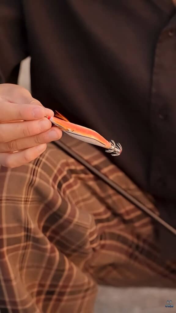 イカを釣るためにルアーを用意する投稿者