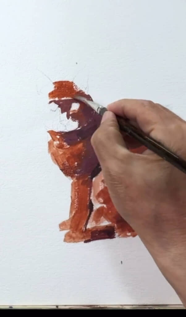 少し明るめの茶色で日なた部分を塗っていきます