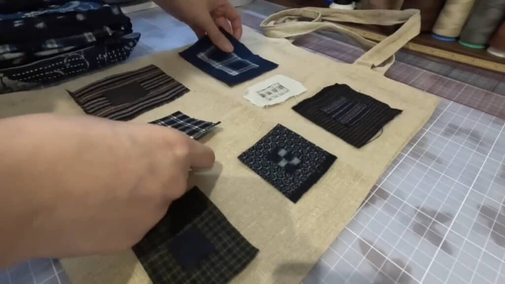 全体のバランスを見ながら並べてまち針で固定