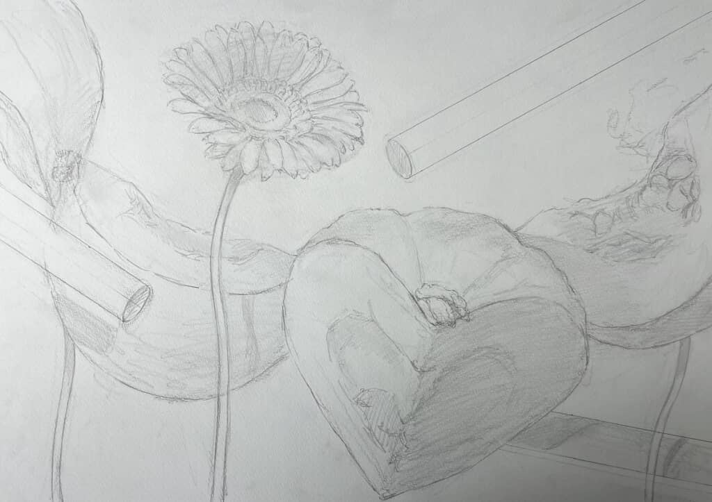 鉛筆のようなもので描かれた下書き