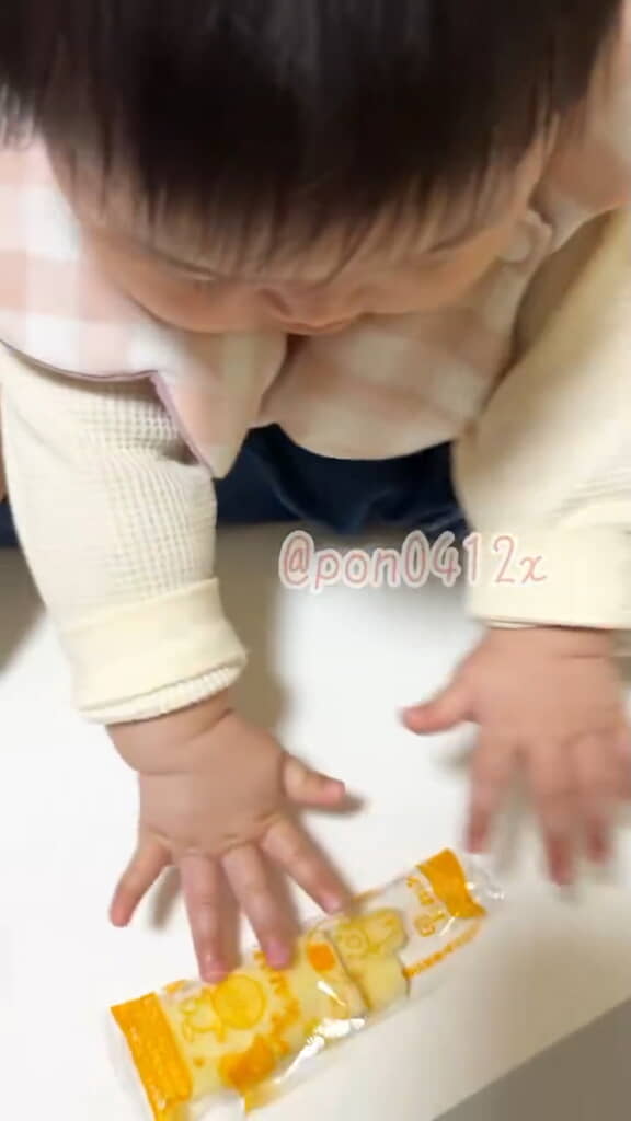 このおいしいおやつの包装を確認