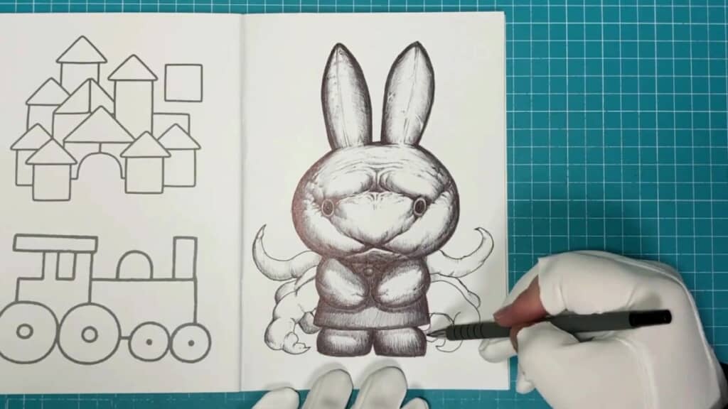 背後に触手が描かれている途中