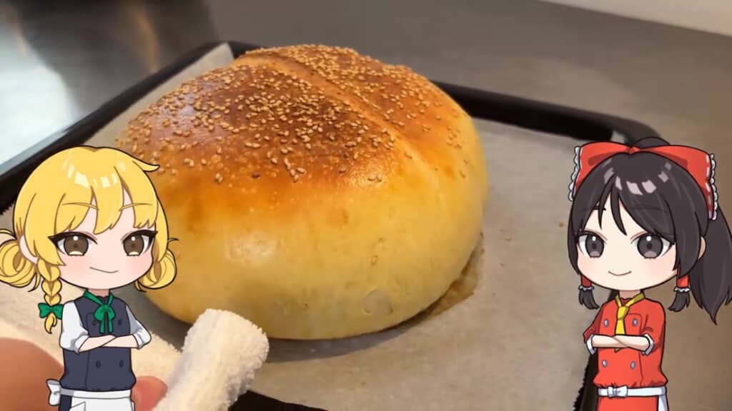 焼き上がった巨大バンズ（セサミ付き）