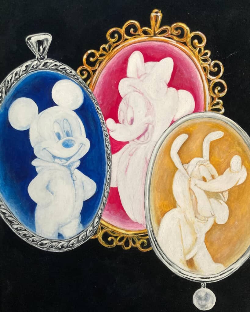 カメオ風のミッキーマウス、ミニーマウス、プルート
