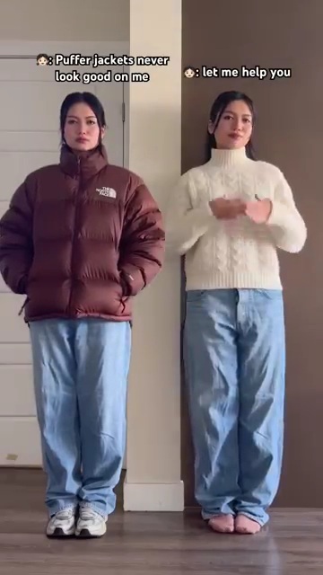 ダウンジャケットとデニムを合わせたコーデ