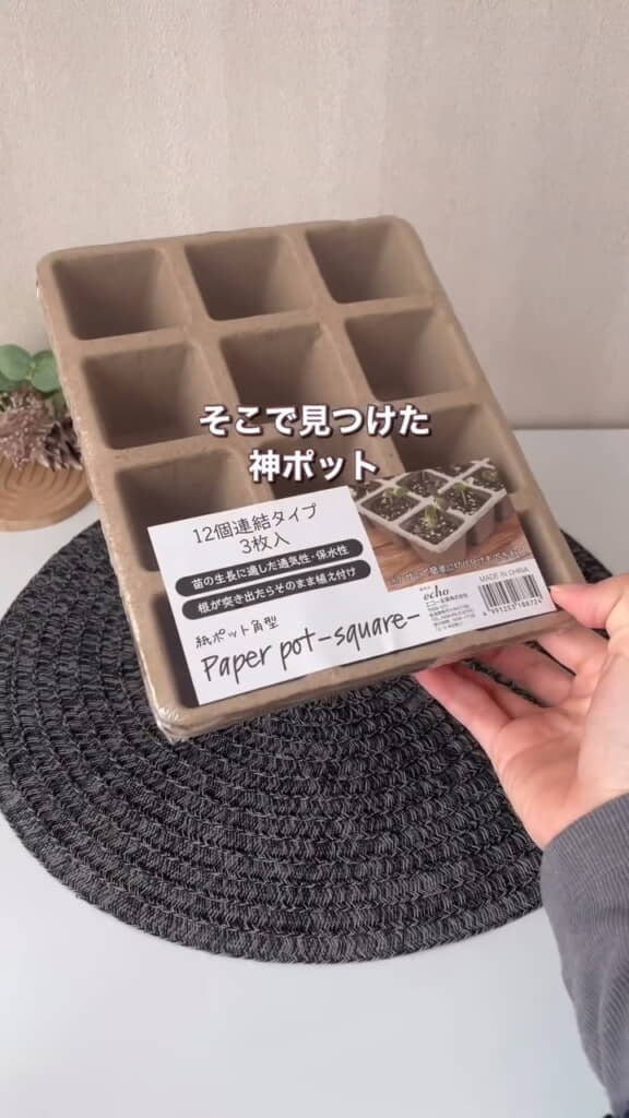 植物用の紙ポットを2つつなげて……