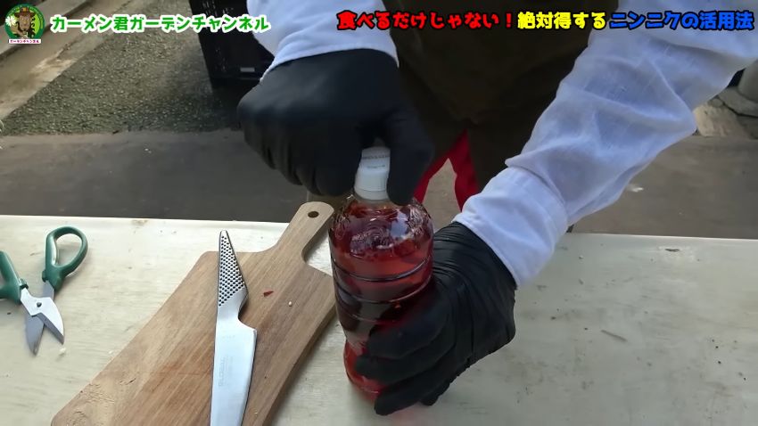 木酢液とホワイトリカー、ニンニク、トウガラシを合わせた殺菌・防虫剤