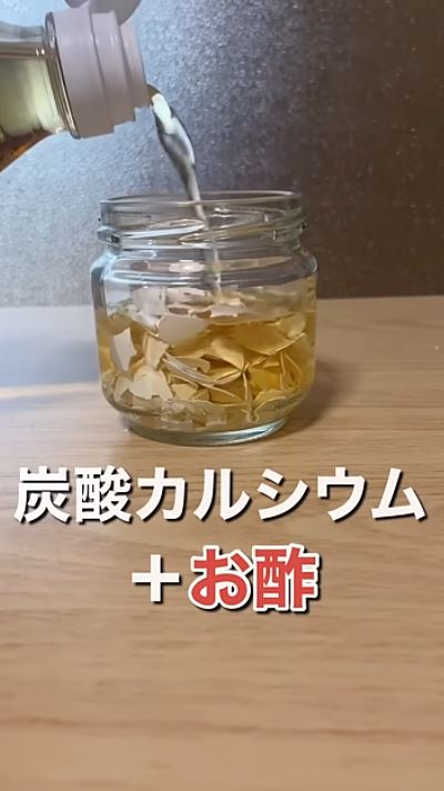 卵の殻（炭酸カルシウム）＋お酢