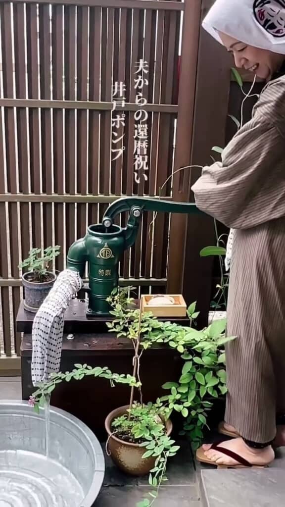 夫から還暦祝いにもらった井戸風ポンプ