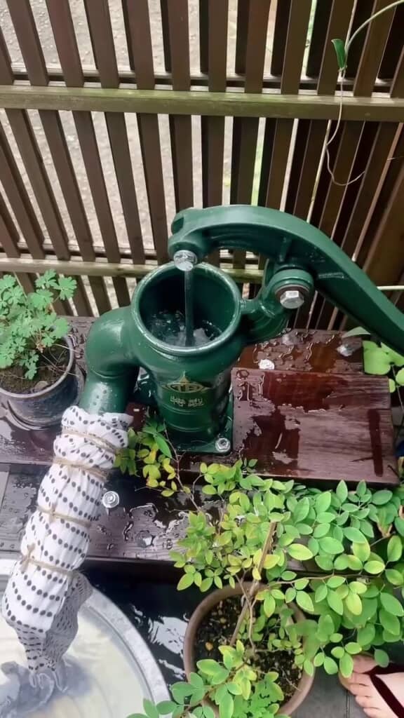 持ち手の動きと連動して水が出てくる様子