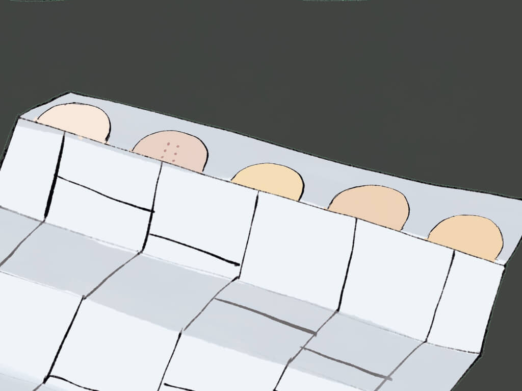 似たような頭を選んでスタート。左から2番目だけ、おきゅうの跡があって分かりやすい