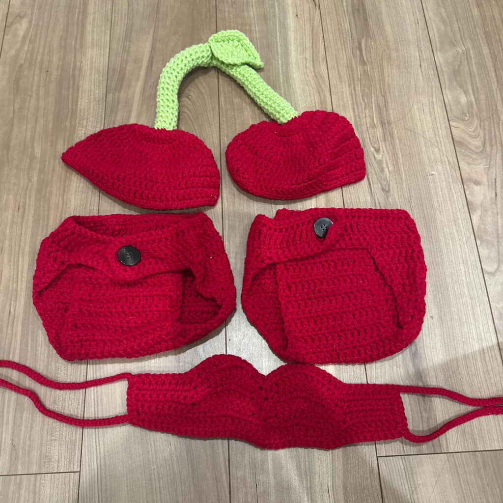 （1/3）双子で着たらきっとかわいいさくらんぼ衣装。育児のあわただしさにまぎれ、きちんと着せることができず……