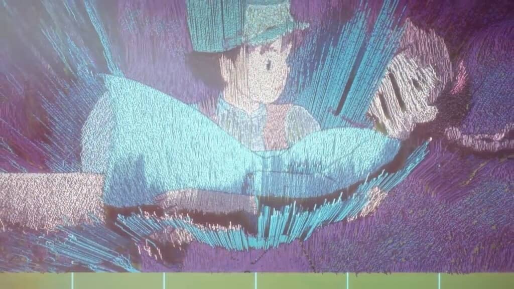 上空から見ると、乱れた映像のよう。ここからエリアごとに地図を作ってつなぎ合わせると、最初に掲載したイラストに仕上がるわけです