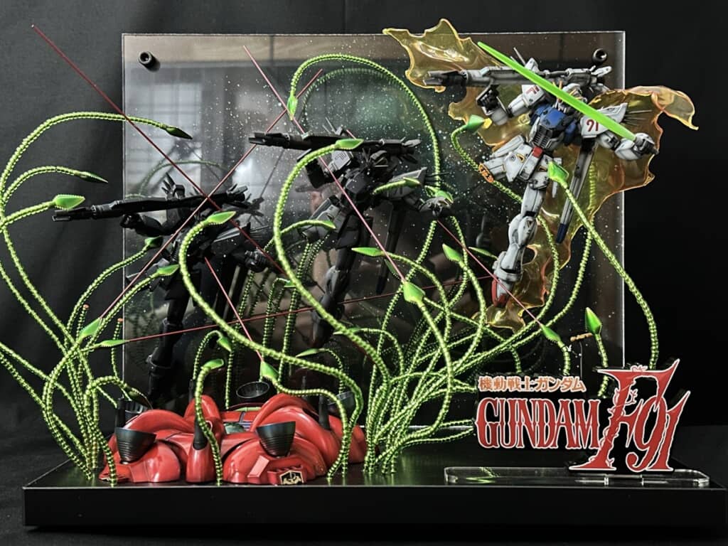 ガンダムのプラモデルを使って再現した劇場アニメ「機動戦士ガンダムF91」の名場面