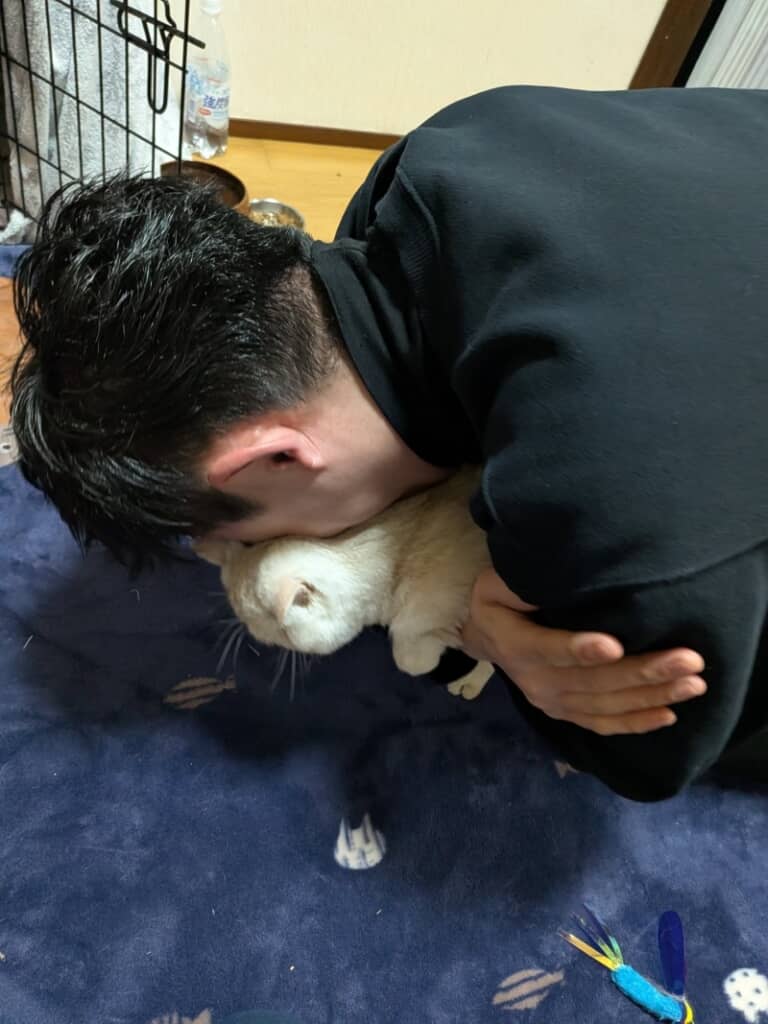 猫ちゃんの後頭部あたりを吸っています