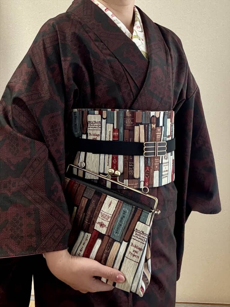 帯で作ったバッグを合わせた着物コーデ