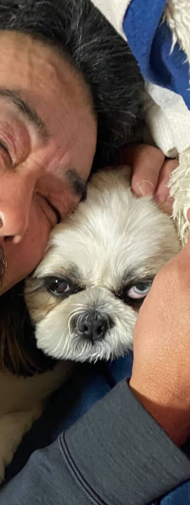 叔父にくっつかれるとこの顔である「画像は投稿者（oddeye_shihtzu）さん提供」