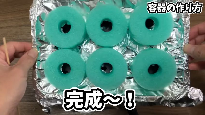 「プールスティック」を乗せた小松菜用の水耕栽培容器