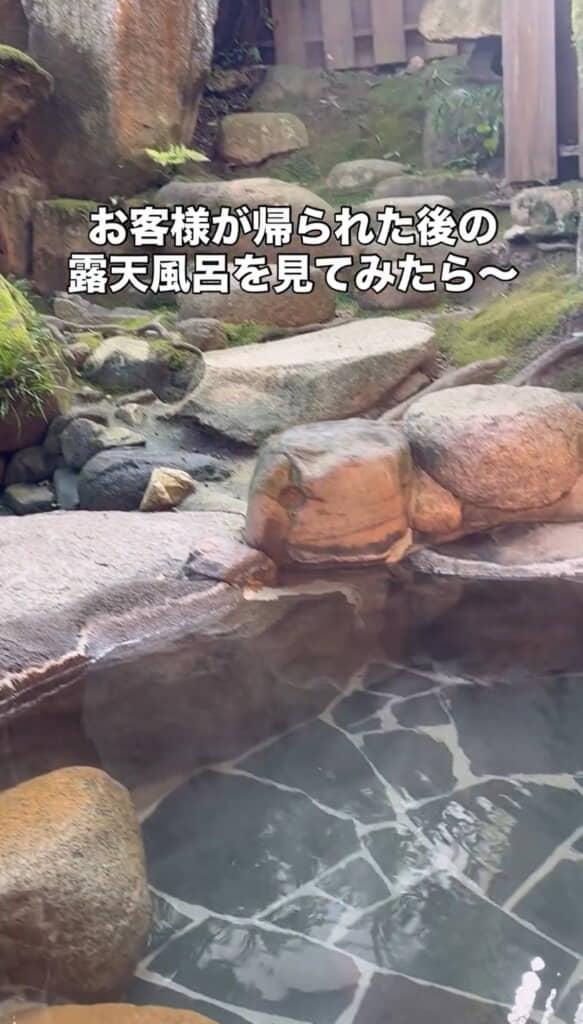 露天風呂の清掃に入ると