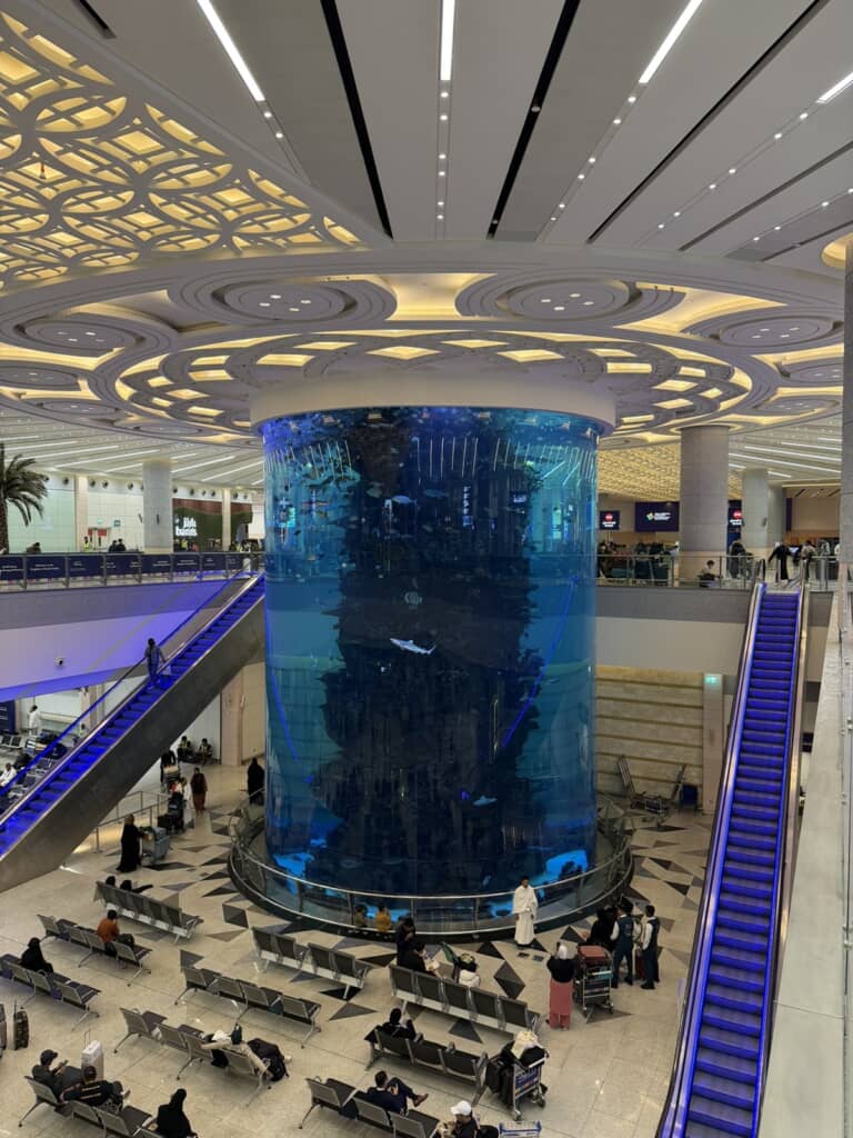 空港に巨大な水槽が