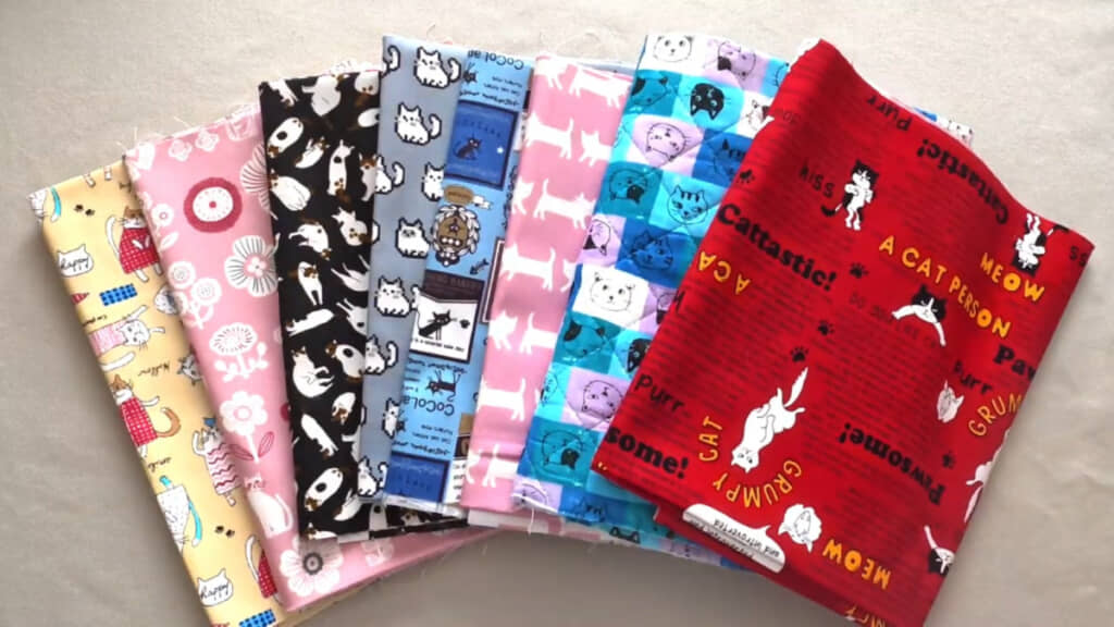 「ねこぶくろ」には合計8点の猫柄・猫モチーフの生地が入っていました