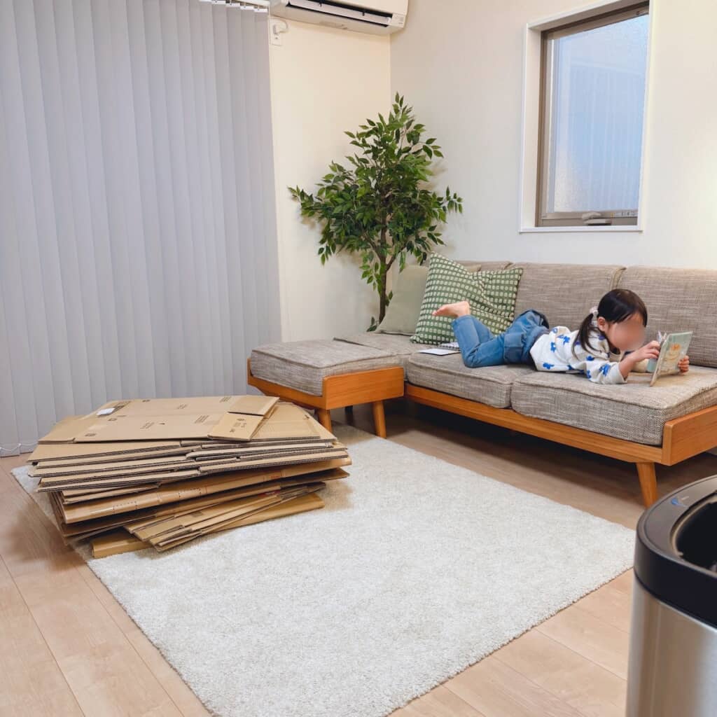 リビングにどんと積み上げられたダンボールの山
