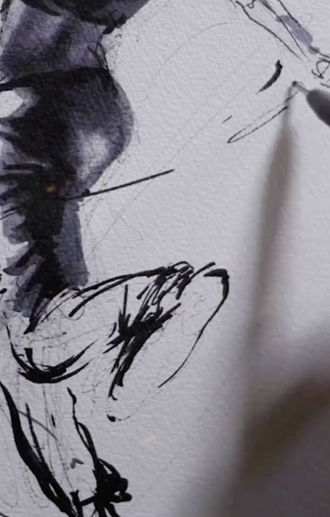 極細のペンで仕上げ