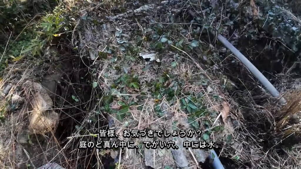 波板の下に池があった