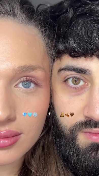 青色の瞳のIlonaさんと茶色の瞳の夫