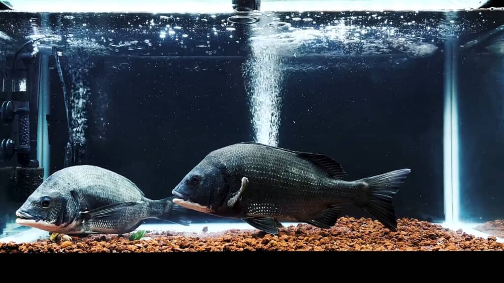 同じ水槽で泳ぐ2匹のクロダイ