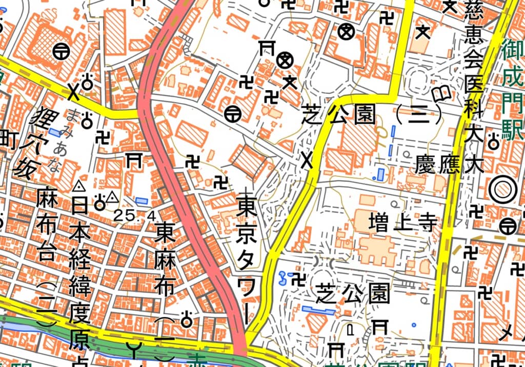 現在の東京タワーの地図