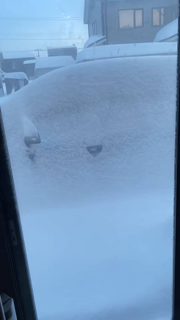 自宅前にそびえ立つ白い壁