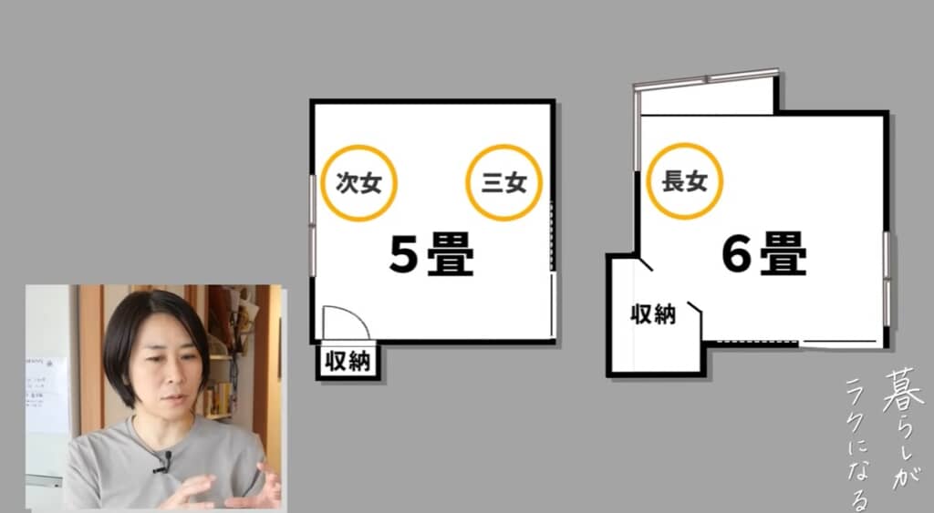 ビフォーは5畳に次女と三女、6畳に長女の部屋があります。
