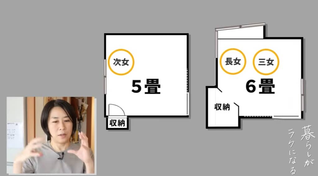 5畳の次女の部屋、6畳を長女と三女の部屋にする
