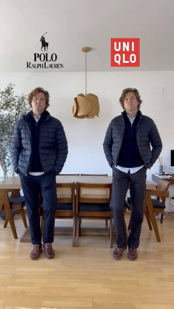 さらにセーターとダウンを着用。ラルフローレンはさすがの高級感ですが、ユニクロも負けてない！