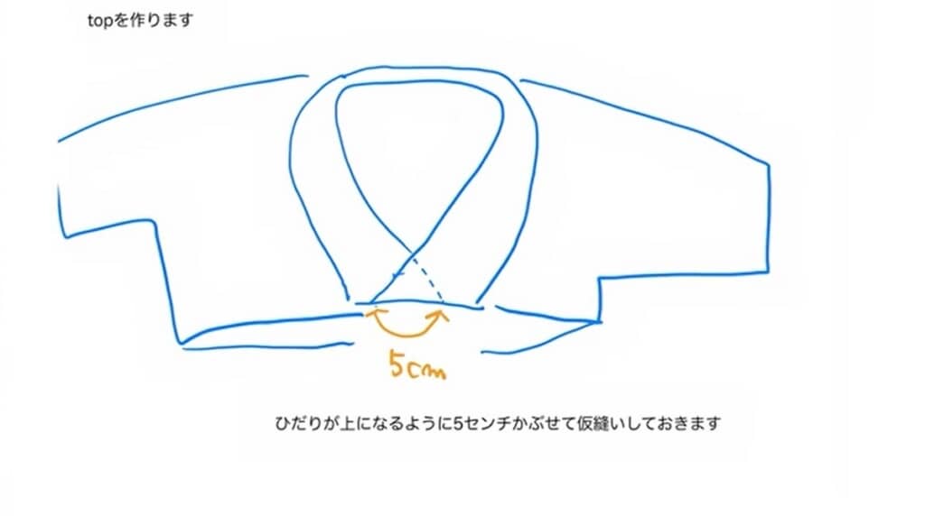 5センチ重ねて仮縫いしておきます