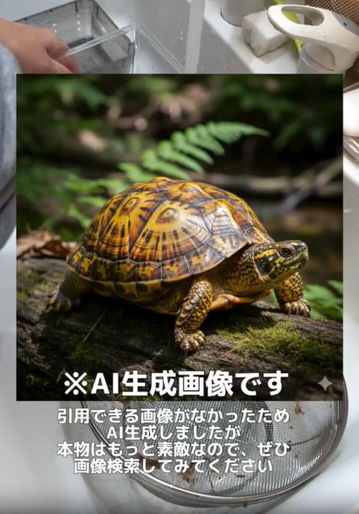 大人になると顔や手足、甲羅に模様や色がでてきます