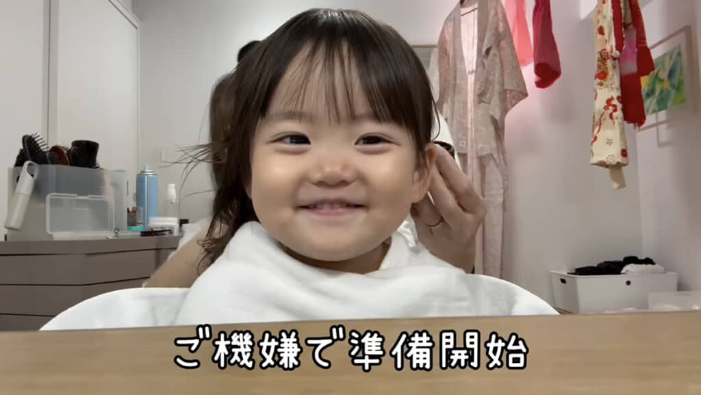 にこにこの状態でヘアメイク開始