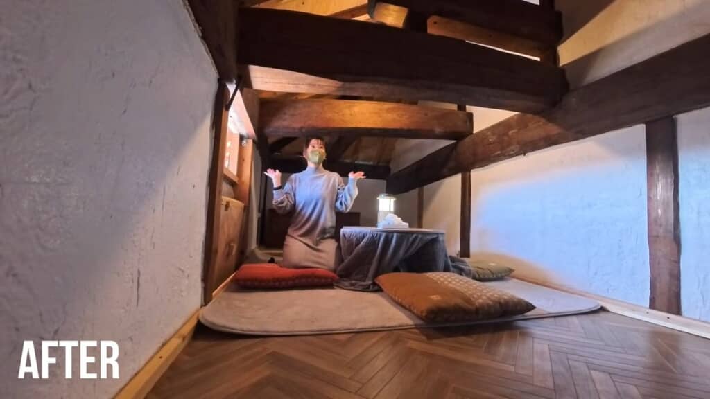 秘密基地感あふれる空間となった作業後の屋根裏部屋