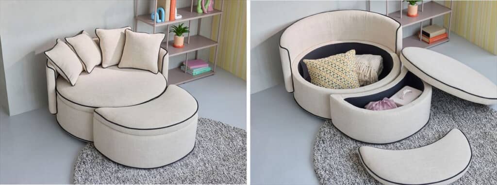 　「ヌック ソファ」ラウンドとオットマン