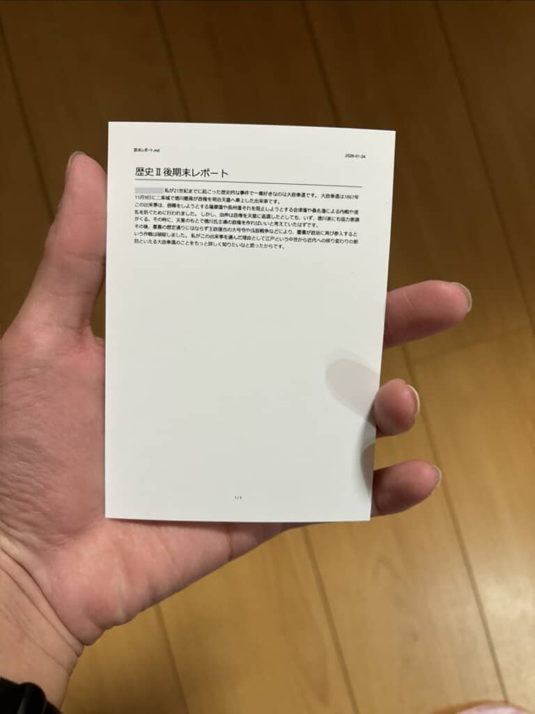 写真サイズに印刷されたレポート