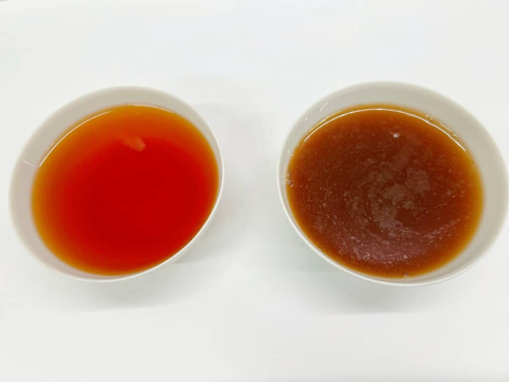 左が軟水、右が硬水。ミネラルの量でここまでの差