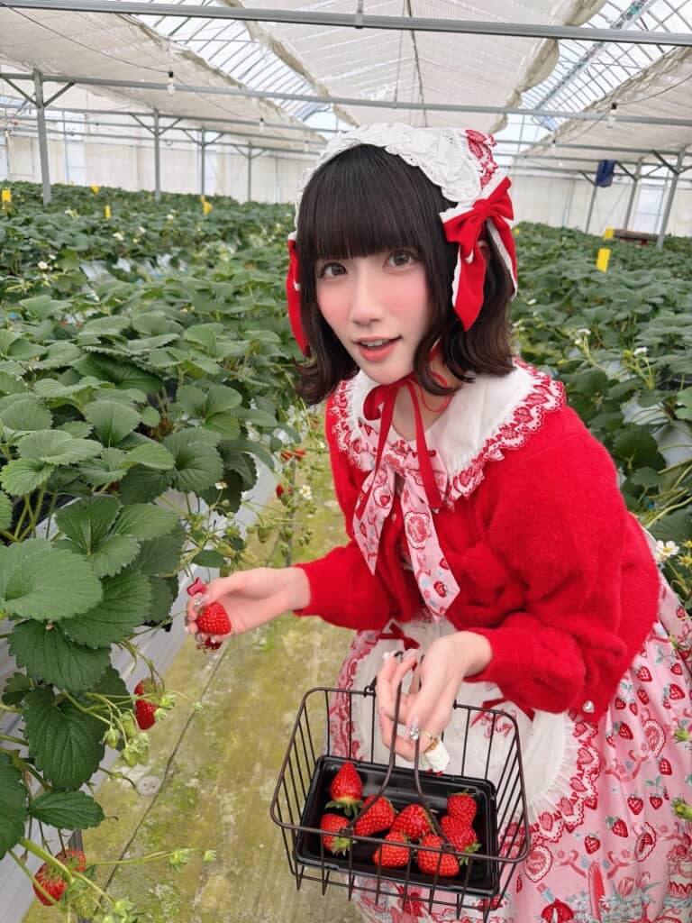 いちご狩りをするのにぴったりなデザインのワンピース