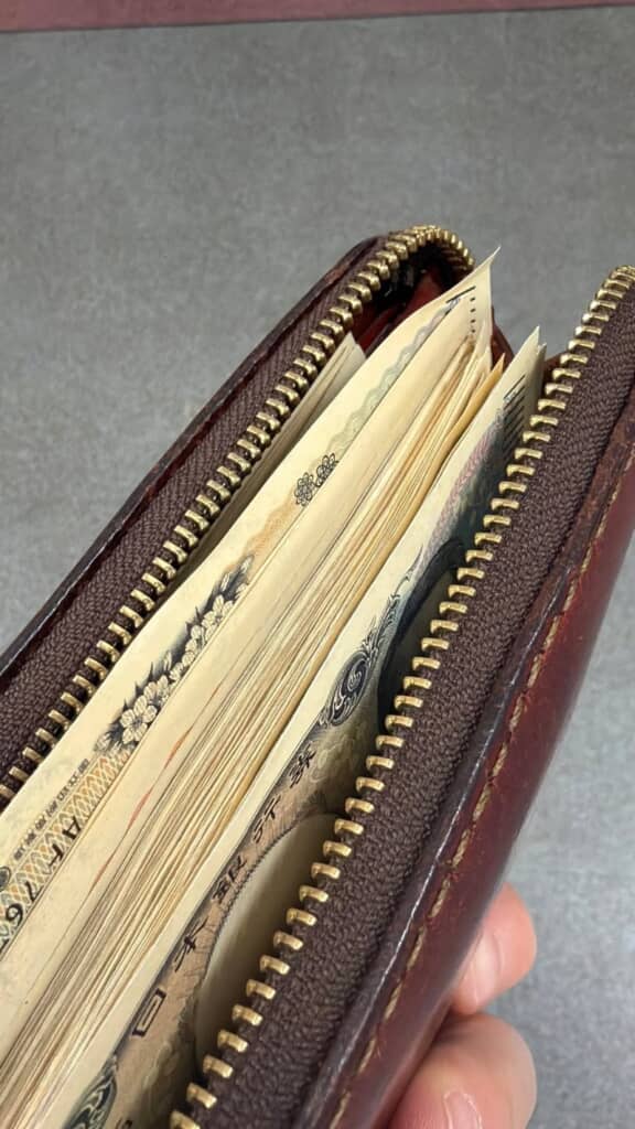 お財布のファスナーは閉まらなかった模様