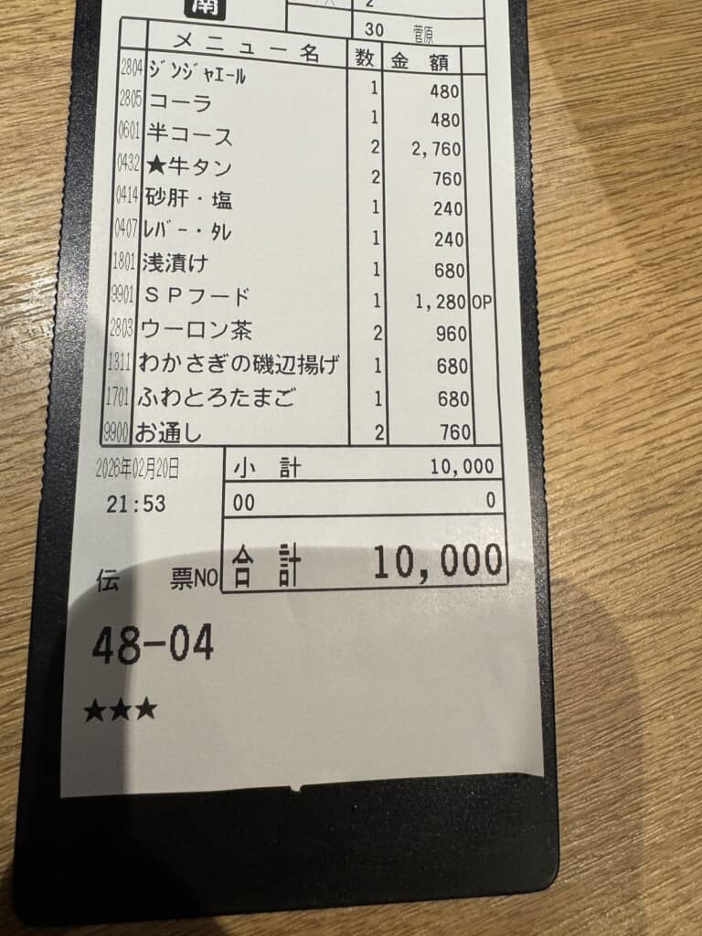 合計金額が1万円ぴったり！